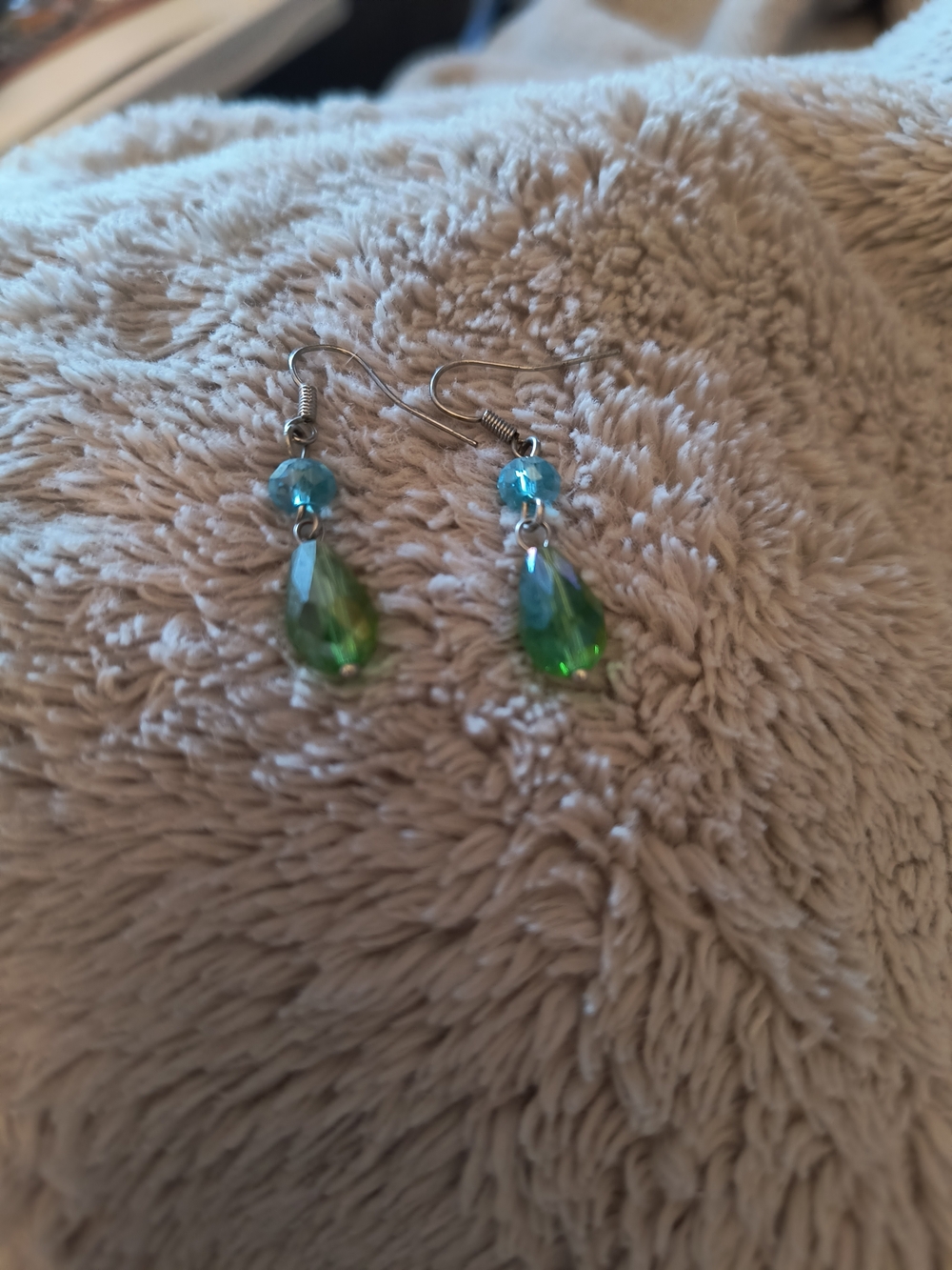 Blue and Green Teardrop Crystal Dangle Earrings